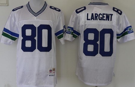 Men's Seattle Seahawks #80 Steve Largent White Throwback Jersey