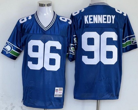 Men's Seattle Seahawks #96 Cortez Kennedy Navy Throwback Jersey