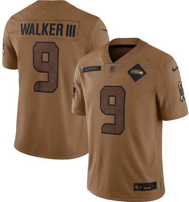Men's Seattle Seahawks #9 Kenneth Walker III Limited Brown 2023 Salute To Service Jersey