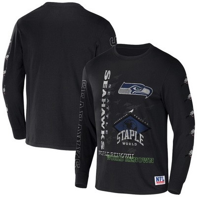 Men's Seattle Seahawks Black NFL x Staple World Renowned Long Sleeve T Shirt