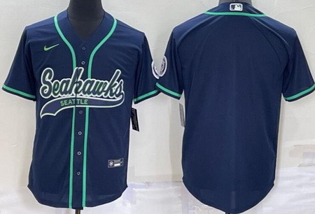 Men's Seattle Seahawks Blank Navy Baseball Jersey