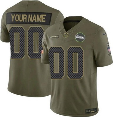 Men's Seattle Seahawks Custom Limited Green 2025 Salute To Service Jersey