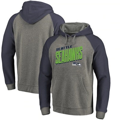 Men's Seattle Seahawks Gray Slant Strike Tri Blend Raglan Pullover Hoodie