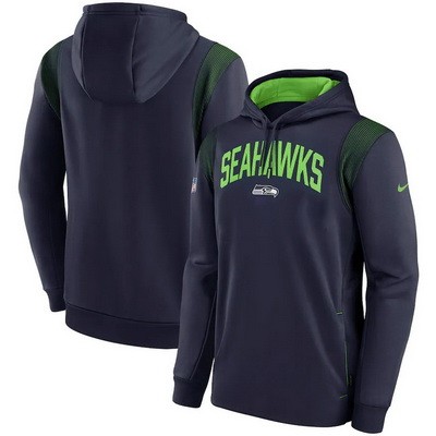 Men's Seattle Seahawks Navy Sideline Athletic Stack Performance Pullover Hoodie