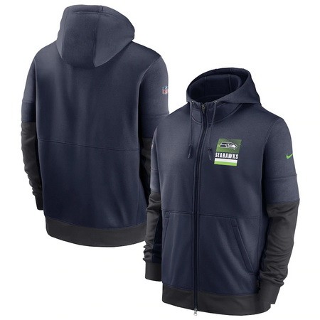 Men's Seattle Seahawks Navy Sideline Impact Lockup Performance Full Zip Pullover Hoodie