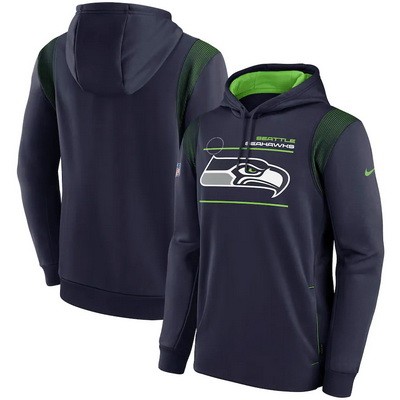 Men's Seattle Seahawks Navy Sideline Logo Performance Pullover Hoodie
