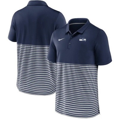 Men's Seattle Seahawks Navy Stripes Patchwork Polo
