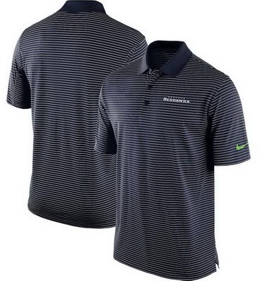 Men's Seattle Seahawks Navy Stripes Sideline Lock Up Victory Performance Polo
