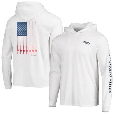 Men's Seattle Seahawks White Vineyard Vines Hoodie Long Sleeve T Shirt