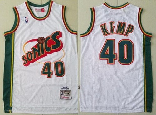 Men's Seattle Sonics #40 Shawn Kemp White 1995 Throwback Swingman Jersey