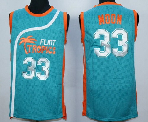 Men's Semi Pro Flint Tropses #33 Jackie Moon Aqua Basketball Jersey