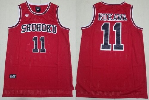 Men's Slam Dunk Shohoku #11 Rukawa Kaede Red Swingman Basketball Jersey