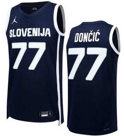 Men's Slovenia #77 Luka Doncic Navy 2024 Heat Press Basketball Jersey