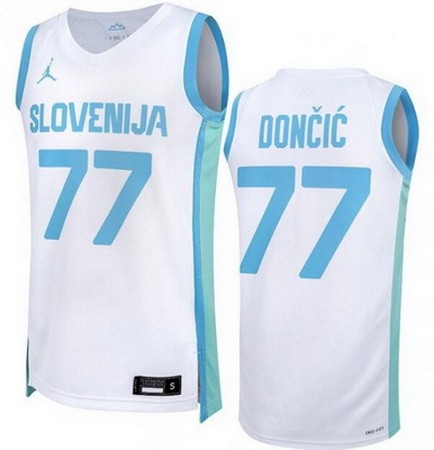 Men's Slovenia #77 Luka Doncic White 2024 Heat Press Basketball Jersey