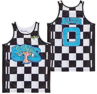 Men's Space Jam #0 Alien Monstars Black Checkered Basketball Jersey