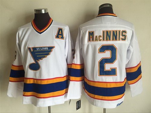 Men's St Louis Blues #2 Al Macinnis White Yellow Throwback Jersey