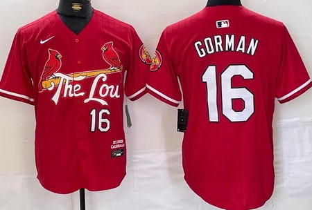 Men's St Louis Cardinals #16 Nolan Gorman Red 2024 City Connect Limited Jersey