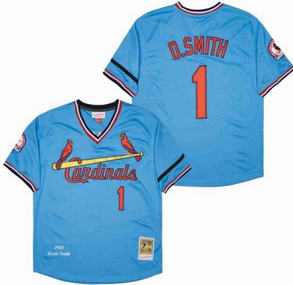 Men's St Louis Cardinals #1 Ozzie Smith Blue 1982 Throwback Jersey