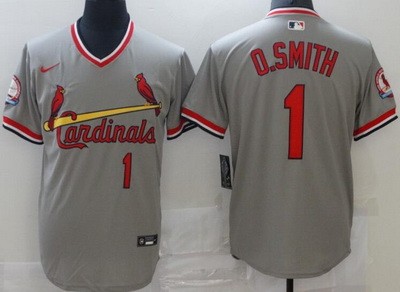 Men's St Louis Cardinals #1 Ozzie Smith Gray Throwback Cool Base Jersey