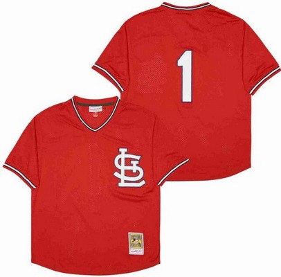 Men's St Louis Cardinals #1 Ozzie Smith Red Mesh Throwback Jersey