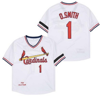 Men's St Louis Cardinals #1 Ozzie Smith White 1982 Throwback Jersey