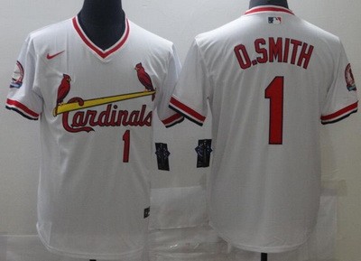 Men's St Louis Cardinals #1 Ozzie Smith White Throwback Cool Base Jersey
