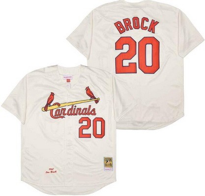 Men's St Louis Cardinals #20 Lou Brock Cream 1967 Throwback Jersey
