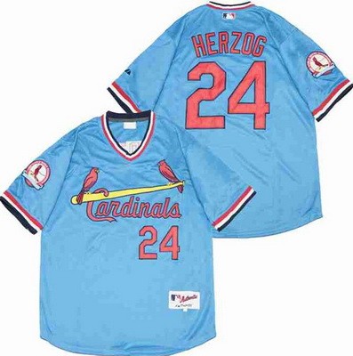 Men's St Louis Cardinals #24 Whitey Herzog Blue 1985 Turn Back The Clock Jersey