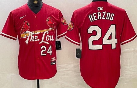 Men's St Louis Cardinals #24 Whitey Herzog Red 2024 City Connect Limited Jersey
