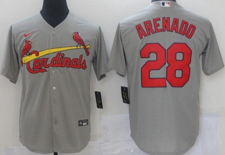 Men's St Louis Cardinals #28 Nolan Arenado Gray Cool Base Jersey
