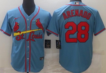 Men's St Louis Cardinals #28 Nolan Arenado Light Blue Cool Base Jersey
