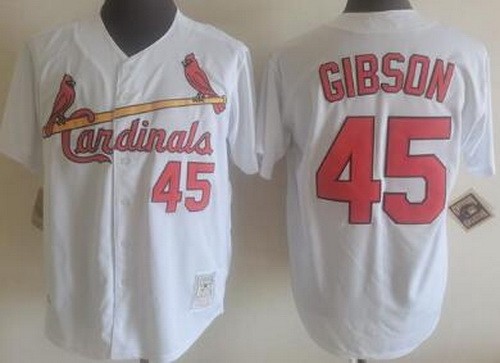 Men's St Louis Cardinals #45 Bob Gibson White Throwback Jersey