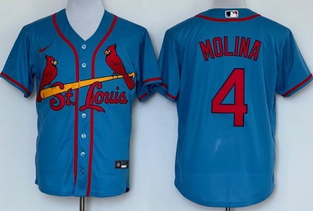 Men's St Louis Cardinals #4 Yadier Molina Blue Cool Base Jersey