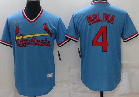 Men's St Louis Cardinals #4 Yadier Molina Blue Cooperstown Collection Jersey