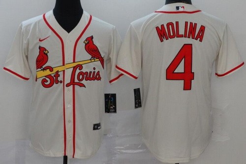 Men's St Louis Cardinals #4 Yadier Molina Cream 2020 Cool Base Jersey