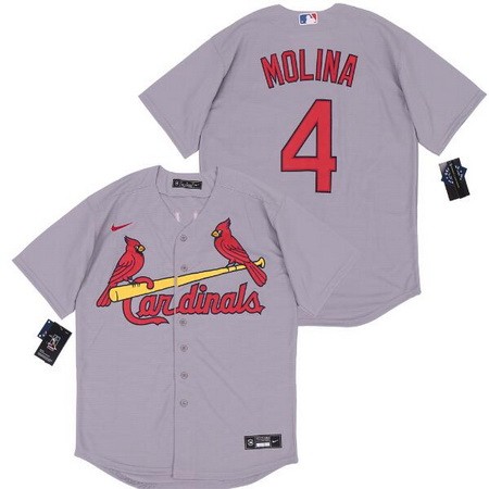 Men's St Louis Cardinals #4 Yadier Molina Gray 2020 Cool Base Jersey