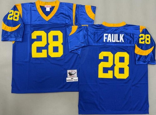 Men's St Louis Rams #28 Marshall Faulk Blue 1999 Throwback Jersey