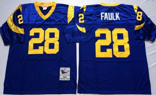 Men's St Louis Rams #28 Marshall Faulk Blue Throwback Jersey