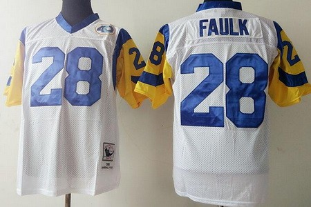 Men's St Louis Rams #28 Marshall Faulk White Throwback Jersey