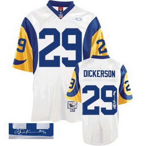 Men's St Louis Rams #29 Eric Dickerson White Signature 1985 Throwback Jersey