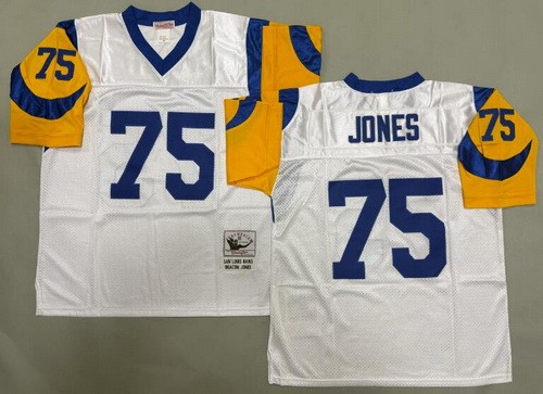 Men's St Louis Rams #75 Deacon Jones White Throwback Jersey