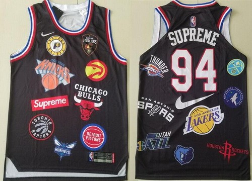 Men's Supreme #94 Black NBA Team Logos Swingman Jersey