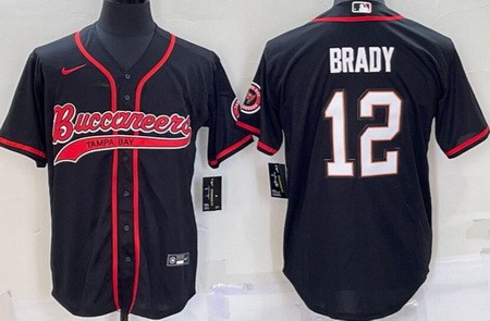 Men's Tampa Bay Buccaneers #12 Tom Brady Black Baseball Jersey