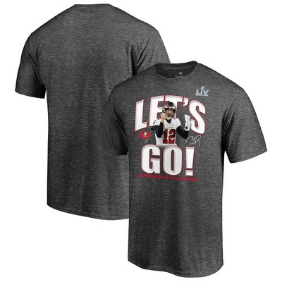 Men's Tampa Bay Buccaneers #12 Tom Brady Gray 2021 Super Bowl LV Champions T-Shirt 210369