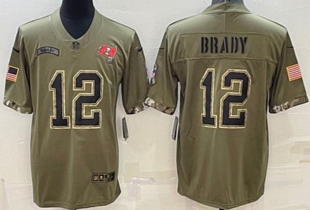 Men's Tampa Bay Buccaneers #12 Tom Brady Limited Olive 2022 Salute To Service Jersey