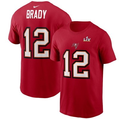 Men's Tampa Bay Buccaneers #12 Tom Brady Red 2021 Super Bowl LV T-Shirt 210338