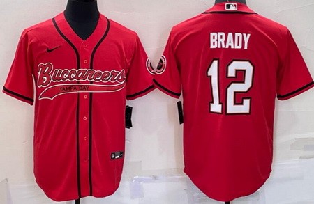 Men's Tampa Bay Buccaneers #12 Tom Brady Red Baseball Jersey