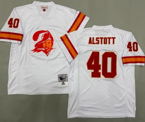 Men's Tampa Bay Buccaneers #40 Mike Alstott White Big Logo Throwback Jersey