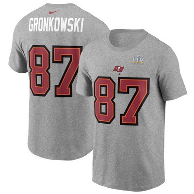 Men's Tampa Bay Buccaneers #87 Rob Gronkowski Gray 2021 Super Bowl LV T-Shirt 210331