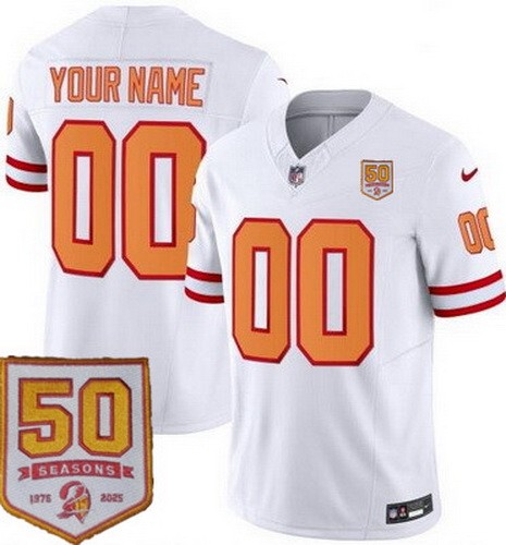 Men's Tampa Bay Buccaneers Customized Limited White Throwback 50th Seasons FUSE Vapor Jersey